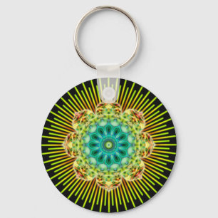Mandala yellow green black keychain