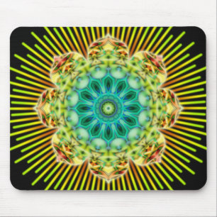 Mandala yellow green   black mouse pad