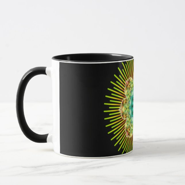 Mandala yellow green | black mug (Left)