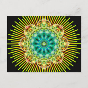 Mandala yellow green   black postcard