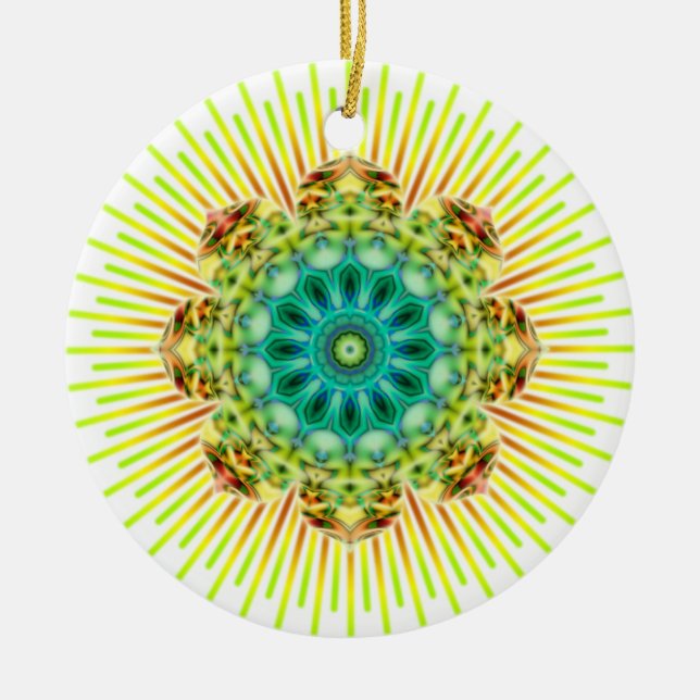 Mandala yellow green | make your own background ceramic ornament (Front)