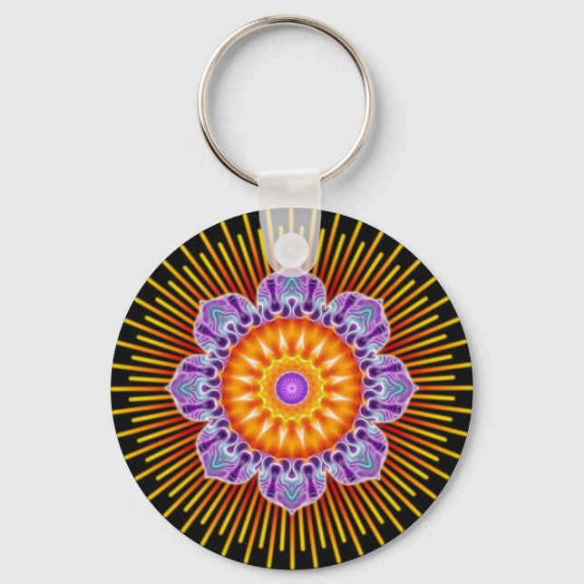 Mandala yellow violet black keychain (Front)