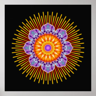 Mandala yellow violet black poster