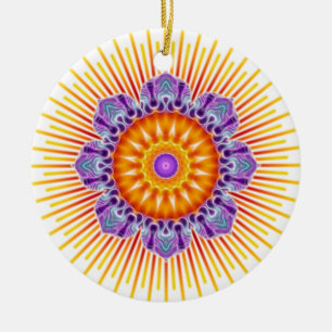 Mandala yellow violet ceramic ornament