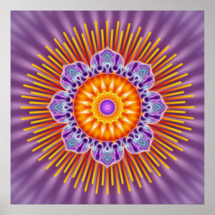 Mandala yellow violet   violet flower poster