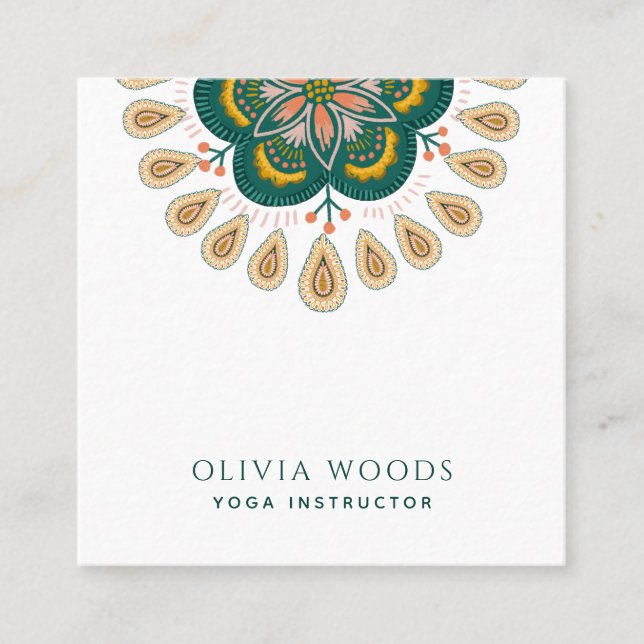 Mandala Yoga Instructor Square Business Card (Front)
