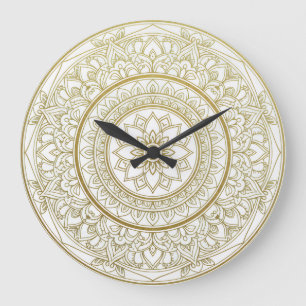 Mandala Zen Mur Horloge - Or & Blanc Spirituel De