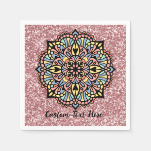 Mandala Zen Yoga Meditation Pastel Pink Glitter Napkin