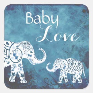 Mandalas and Elephants Baby Love Boy's Baby Shower Square Sticker