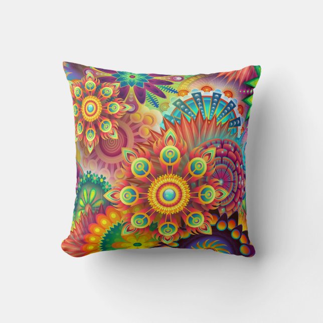 Mandalas Cushion. Vibrant colors Throw Pillow (Front)