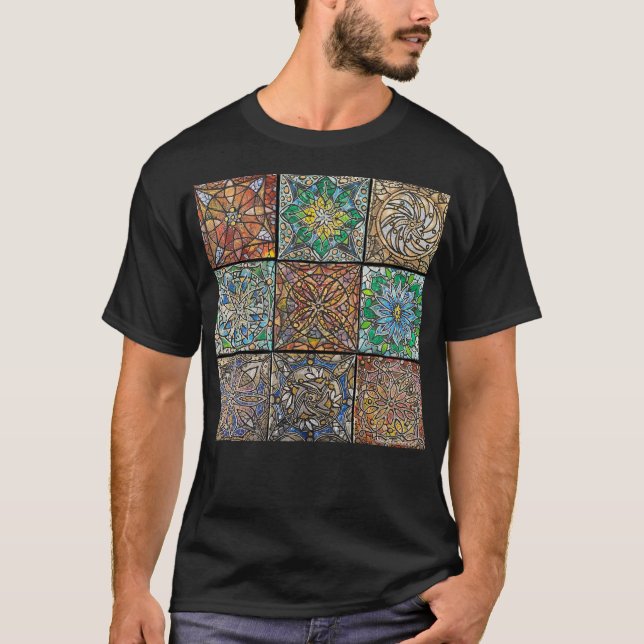 Mandalas en verre tendu, T-shirt noir masculin (Devant)