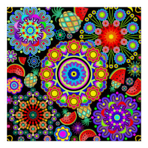 Mandalas & Exotic Fruits Pattern   Poster