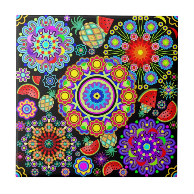 Mandalas & Exotic Fruits Pattern   Tile (Front)