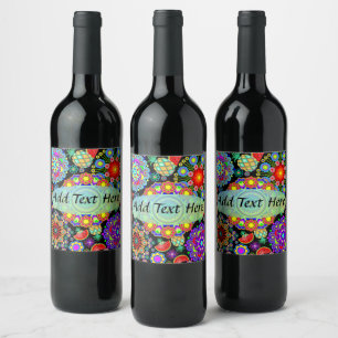 Mandalas & Exotic Fruits Pattern   Wine Label