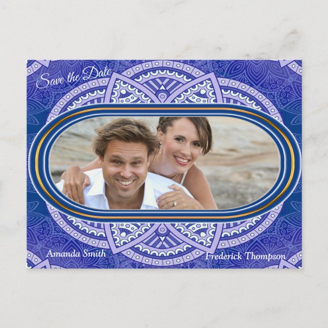 Mandalas in mixed Dutch Blue Announcement Postcard (Front)