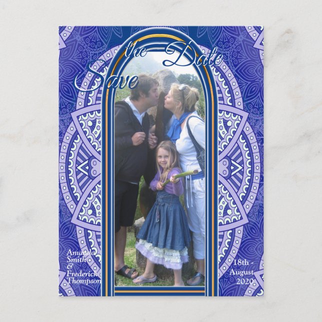 Mandalas in mixed Dutch Blue Announcement Postcard (Front)