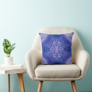Mandalas in mixed Dutch blue repeat patterns Throw Pillow