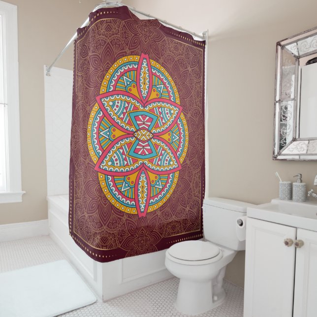 Mandalas in mixed Maroon repeat patterns (In Situ)