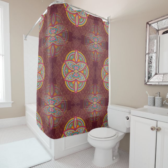 Mandalas in mixed Maroon repeat patterns (In Situ)