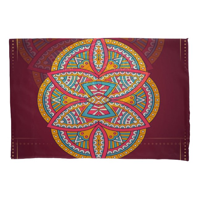 Mandalas in mixed Maroon repeat patterns Pillowcase (Front)