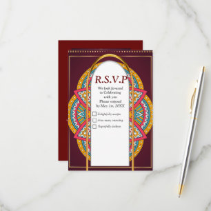 Mandalas in Mixed Maroons - Red & Repeat patterns RSVP Card