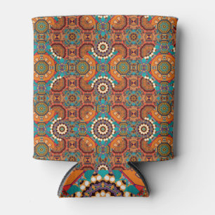 Mandalas Kaleidoscope: Brown Blue Orange. Can Cooler