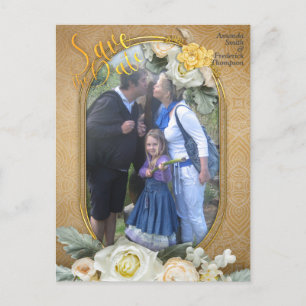 Mandalas on a Gold & white photo background Announcement Postcard