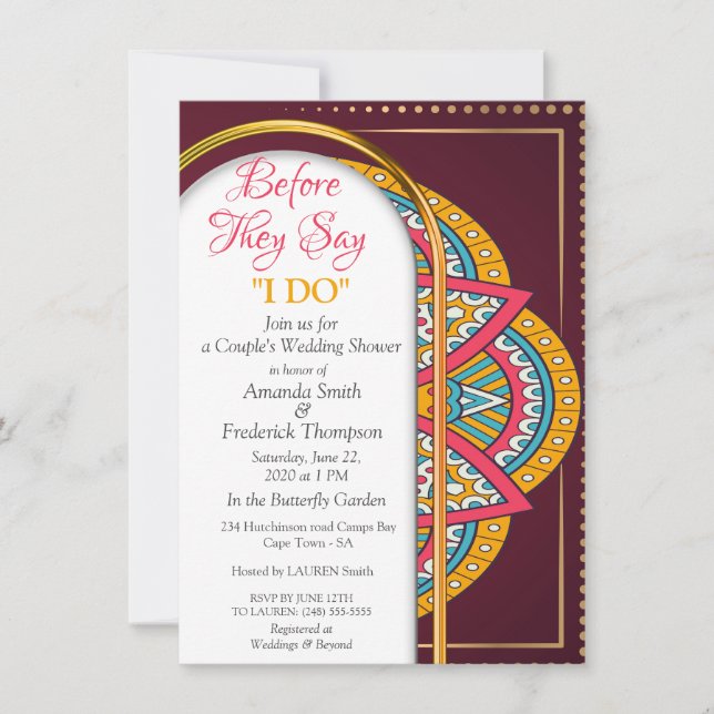 Mandalas on a Maroon background Invitation (Front)
