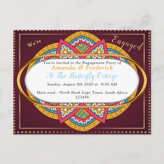 Mandalas on a Maroon background Invitation Postcard (Front)