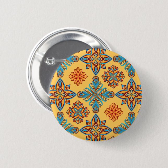Mandalas on amber yellow 2 inch round button (Front & Back)