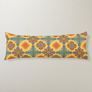 Mandalas on amber yellow body pillow