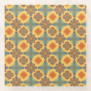 Mandalas on amber yellow glass coaster