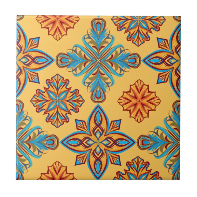 Mandalas on amber yellow tile (Front)