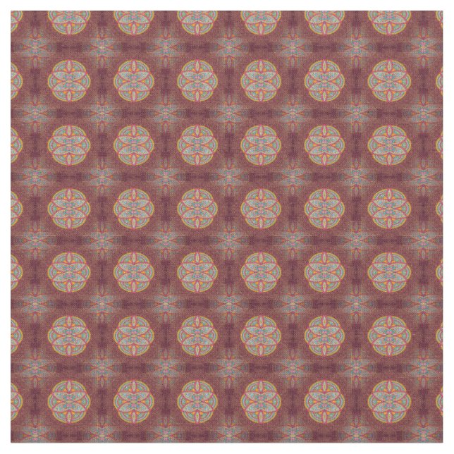 Mandalas on Maroon repeat patterns Fabric (Close Up)