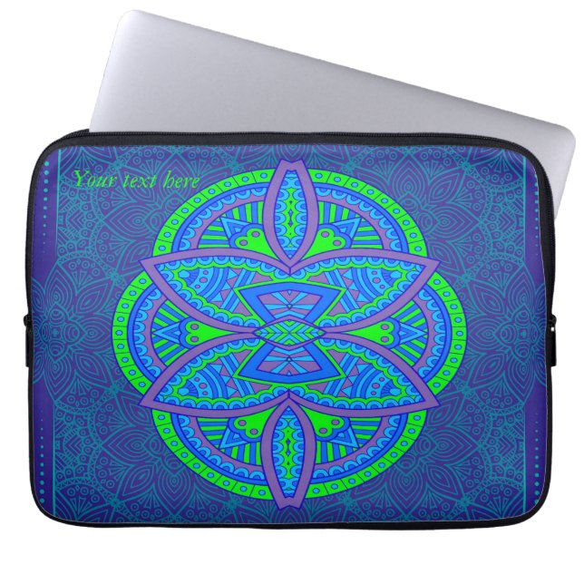 Mandalas on Navy Blue repeat design Laptop Sleeve (Front)