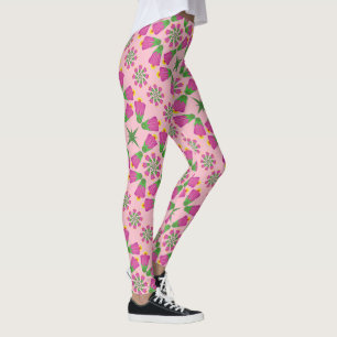 Mandalas Pink Leggings Flower Retro