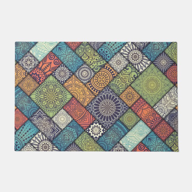 Mandalas squares rectangles muted colours doormat (Front)