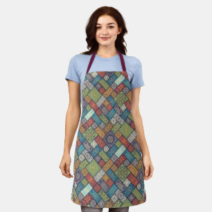 Mandalas squares rectangles muted colours pattern apron