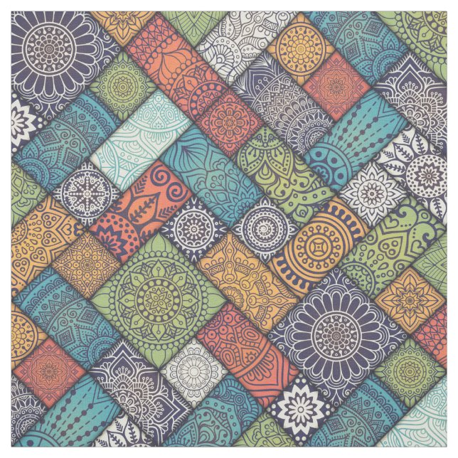 Mandalas squares rectangles muted colours pattern fabric (Swatch)