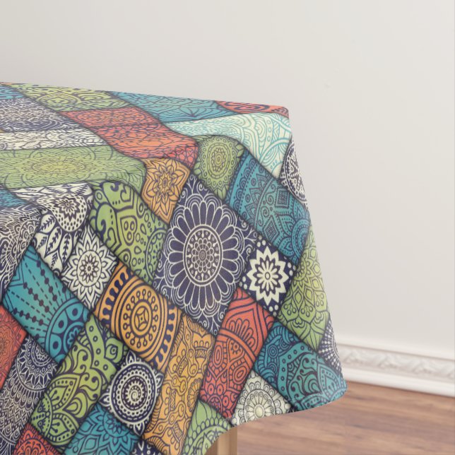 Mandalas squares rectangles muted colours pattern tablecloth (In Situ)