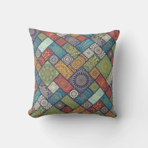 Mandalas squares rectangles muted colours pattern throw pillow