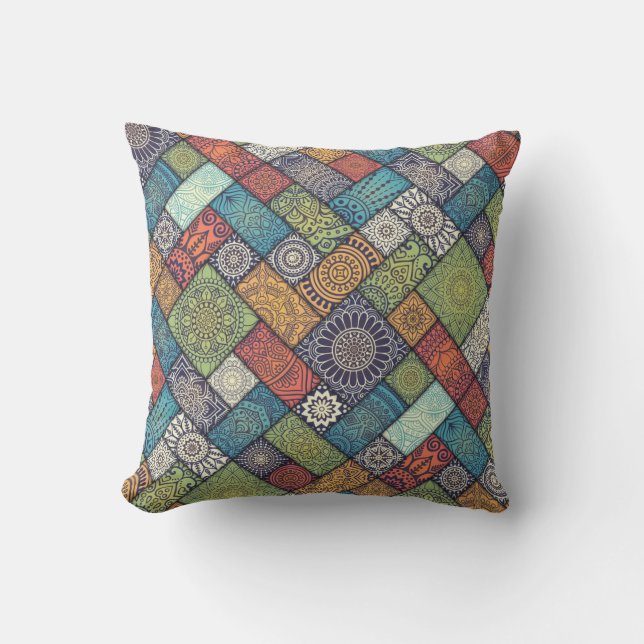 Mandalas squares rectangles muted colours pattern throw pillow (Front)
