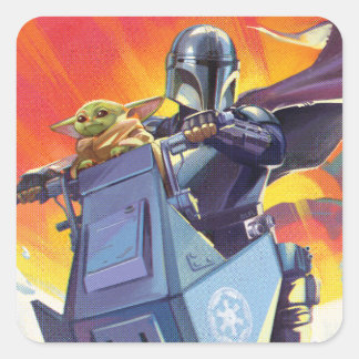 Mandalorian and Grogu AT-RT Escape Illustration Square Sticker