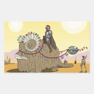 Mandalorian and Grogu Riding Festive Bantha Sticker