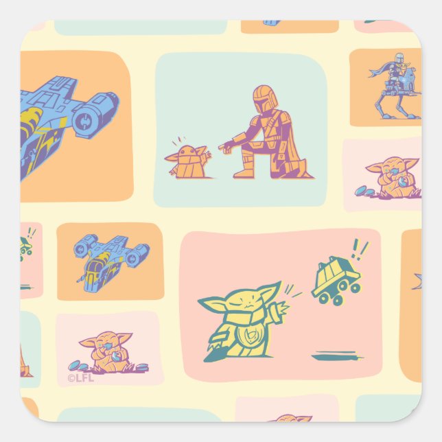 Mandalorian and Grogu Storybook Pattern Square Sticker (Front)