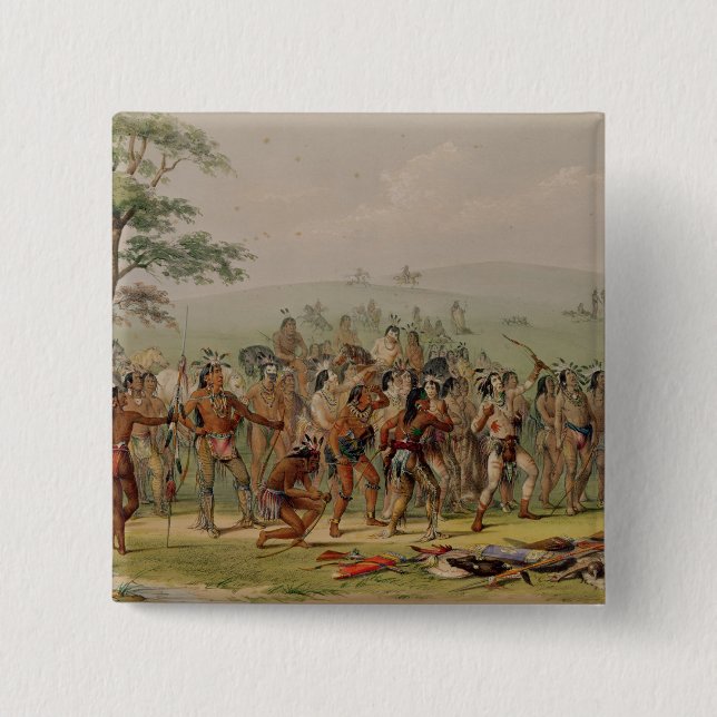 Mandan Archery Contest, c.1832 2 Inch Square Button (Front)