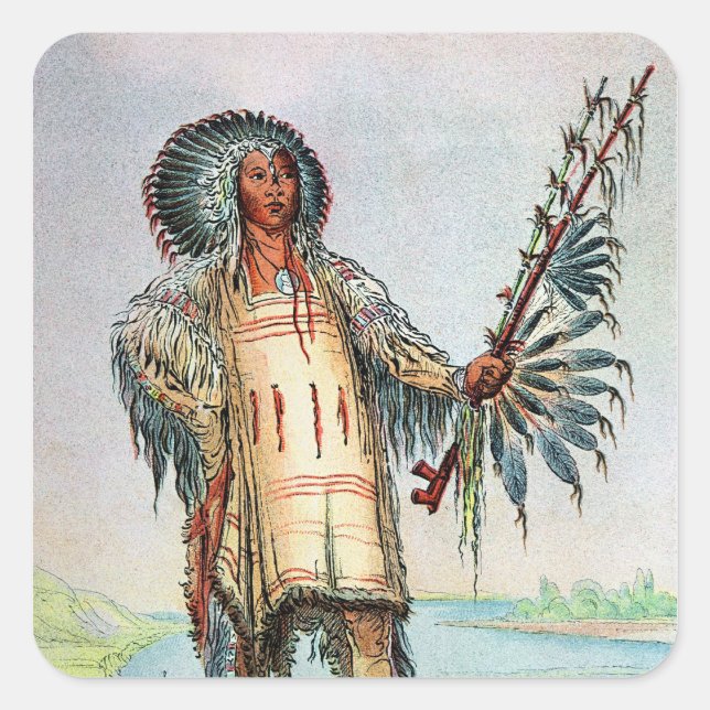 Mandan Indian Ha-Na-Tah-Muah, Wolf chief Square Sticker (Front)