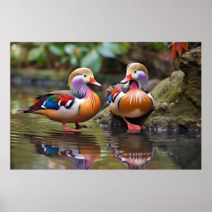 Mandarin duck Animal Bird Wildlife Wilderness Art Poster