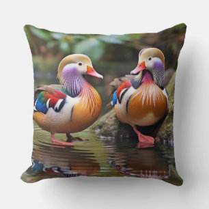 Mandarin duck Animal Bird Wildlife Wilderness Art Throw Pillow