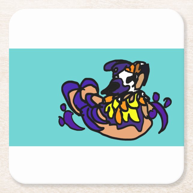 Mandarin duck art square paper coaster (Front)